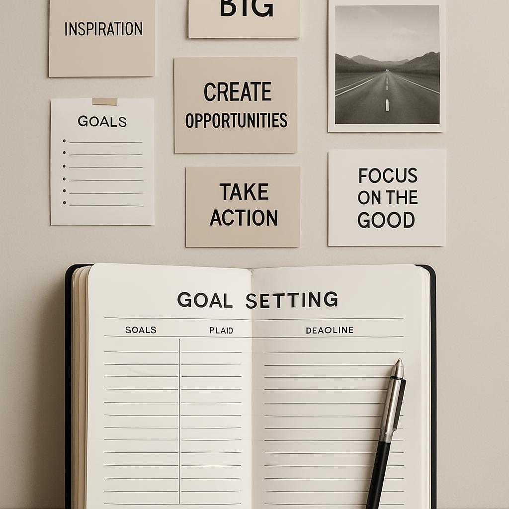 目的設定のためのページと、ステッカーを支えている壁にある資格云々の言葉です。